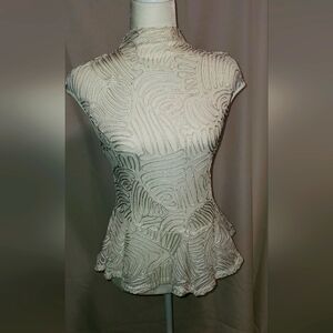 White sheer top with stitched ribbon design,  size small